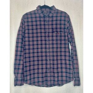 Forever 21 Men’s Button Down Long Sleeve Shirt Size Large Plaid Red Blue White